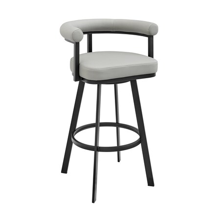 Armen Living Nolagam Swivel Counter Stool in Black Metal with Light Gray Faux Leather 840254335585